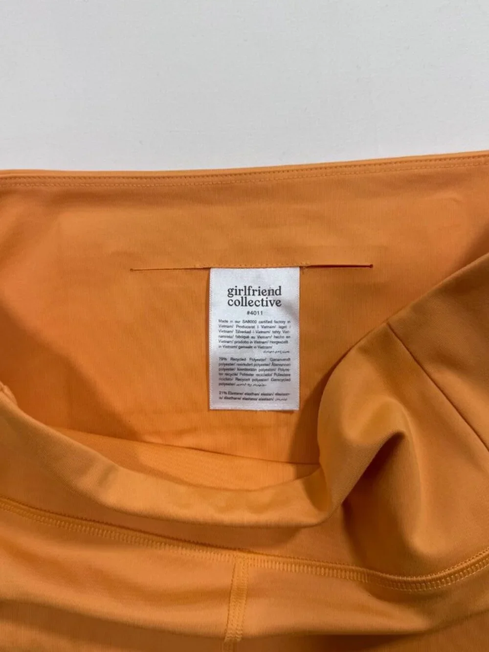 Girlfriend Collective High-Rise Bike Short Orange Recycled L Athletic Workout